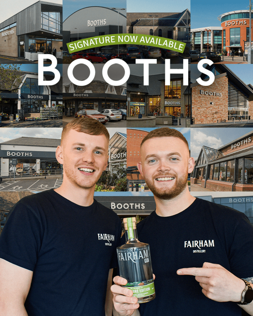 Lancashire Gin Now Listed in Booths Stores Ellis and Liam of Fairham Gin Multi-award-winning distillery from Penwortham